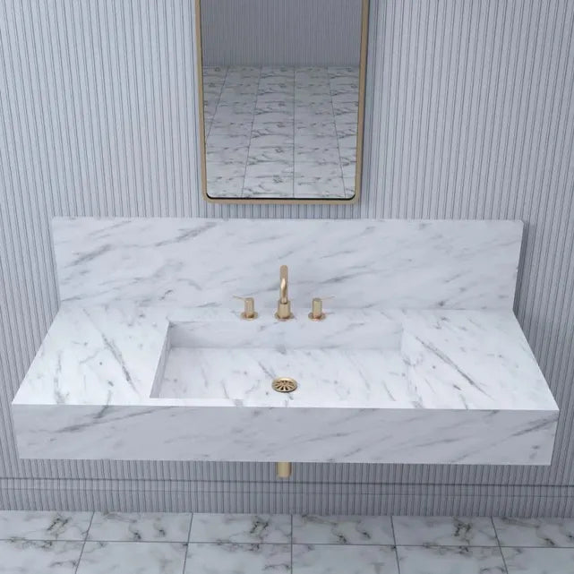 Powder Room Sink Wall Mounted Carrara White Marble Sink Back Splash