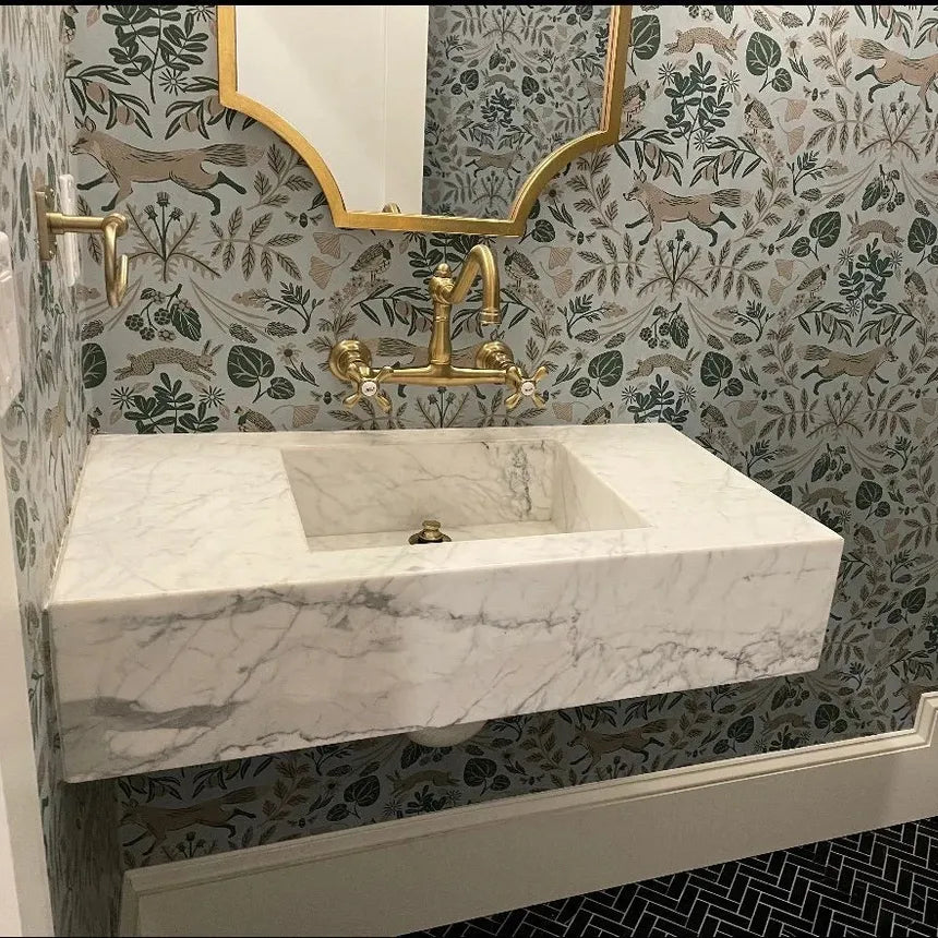 Calacatta Statuario Sink Marble Wall Mount Sink Handmade Marble Bathroom Vanity Sink
